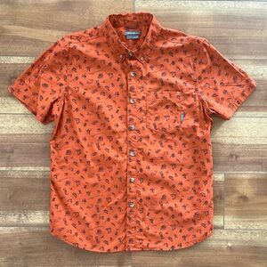 Eddie Bauer Fishing Motif Orange Printed Short Sleeve Button Up Shirt